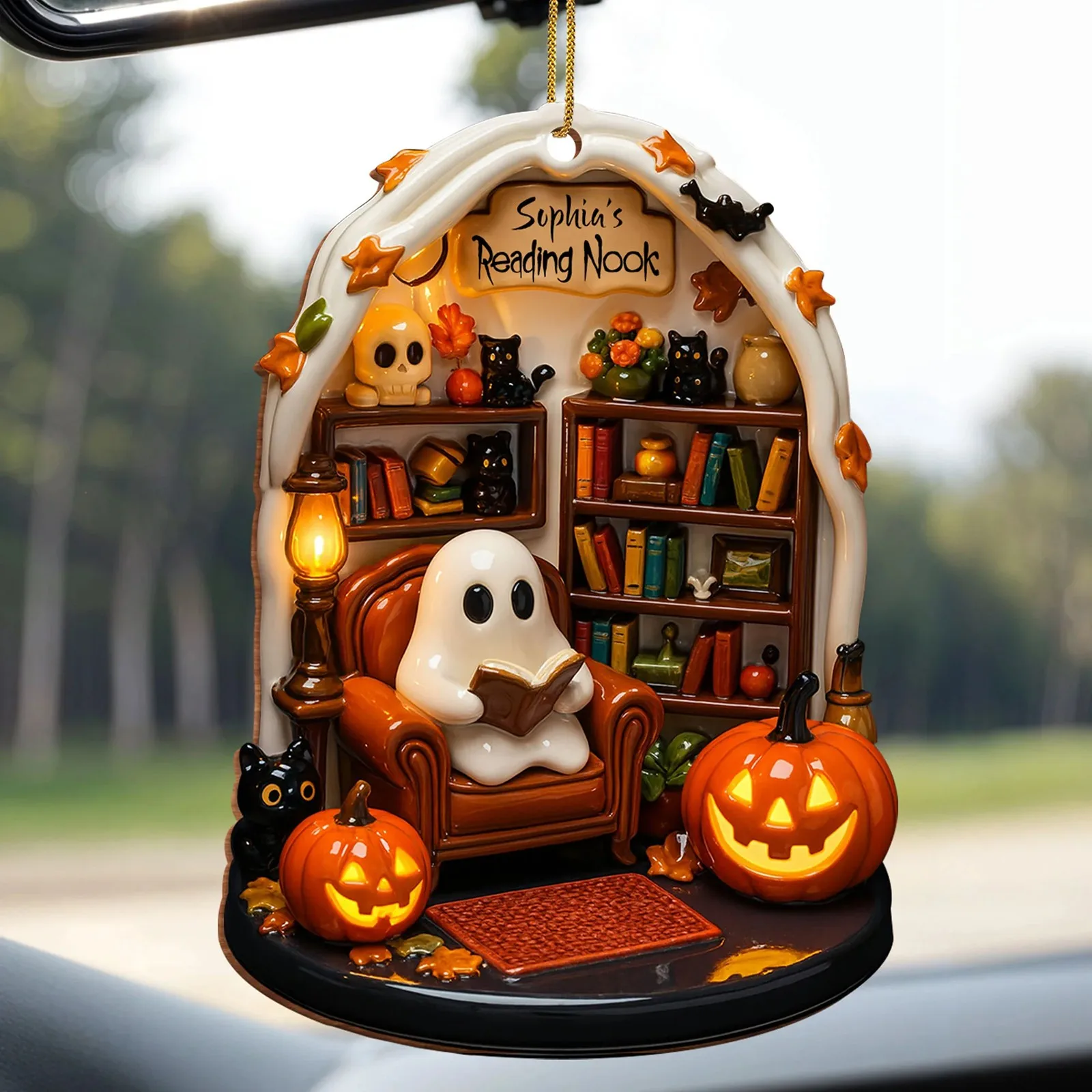 Nuevos adornos planos 2D de lectura de fantasmas de Halloween, suministros decorativos para fiestas temáticas de ambiente festivo, accesorios creativos para decoración del hogar