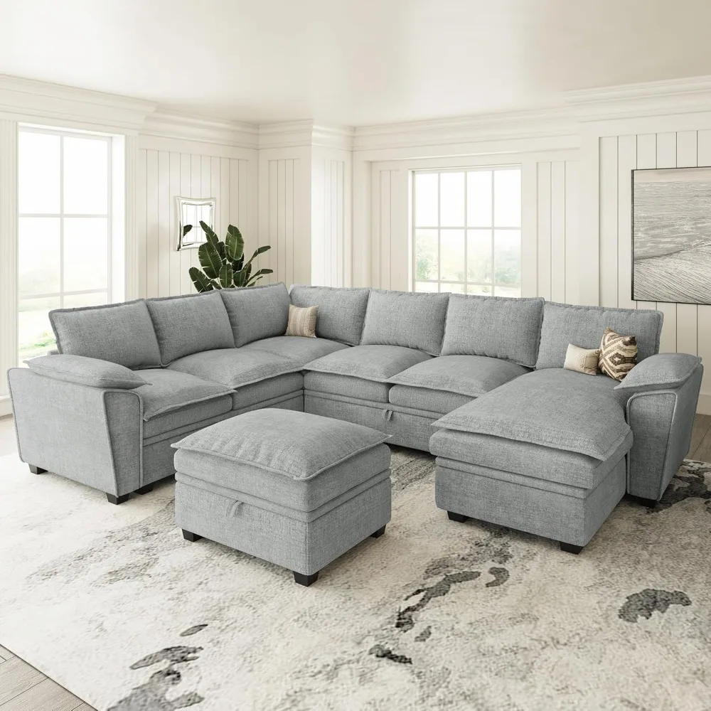 

Oversized Modular Sectional Sofa U Shaped Couch with Storage Ottoman Sectional Couches for Living Room Chenille Grey, Customized