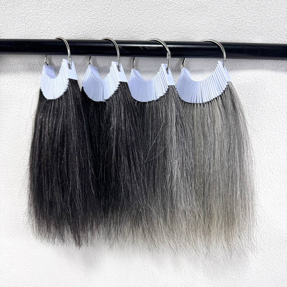 Grey Hair Swatches Color Rings Real Human Hair Extensions for Testing Color,Salon Hair Dyeing Practice Tools, 30 PCS per Pack