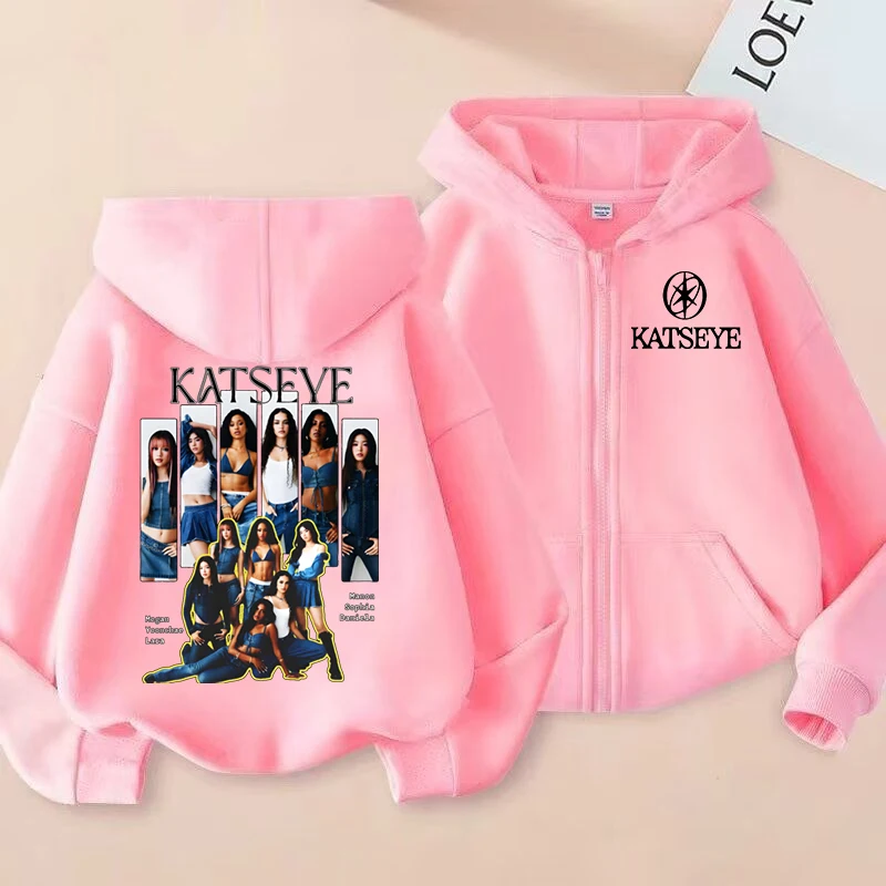 Kinder-Sweatshirts mit Reißverschluss, Kpop Katseye Print Hoodie, Kinderkleidung, lässige Oberteile für Mädchen und Jungen, Sweatshirt mit Reißverschluss, Streetwear – Detail 2