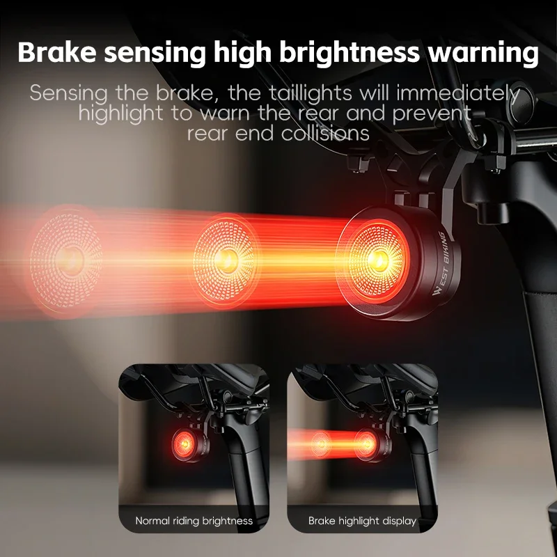 ضوء خلفي للدراجة مستشعر ذكي 5 أوضاع IPX5 مقاوم للماء LED ضوء خلفي لركوب الدراجات الليلية ملحقات ركوب الدراجات الجبلية ضوء الدراجة #1