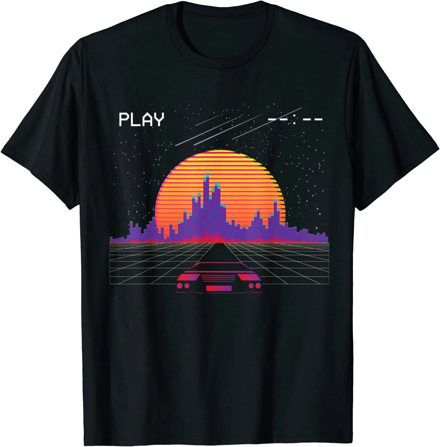 Cyberpunk-Outrun Synthwave Sunset Fast Car Aesthetic T-Shirt