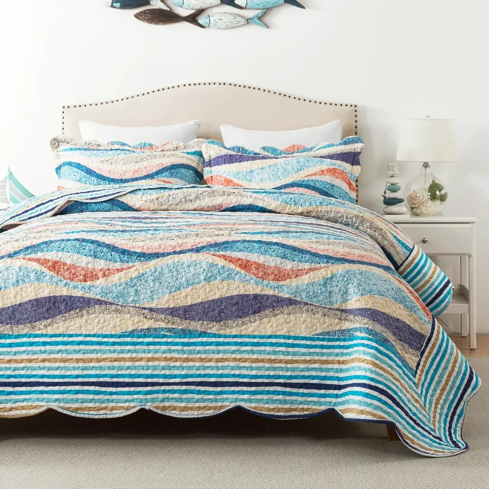 

Негабаритный комплект из трех одеял в пляжном стиле 120x120 для королевских кровати Калифорнии — прибрежный и морской стиль