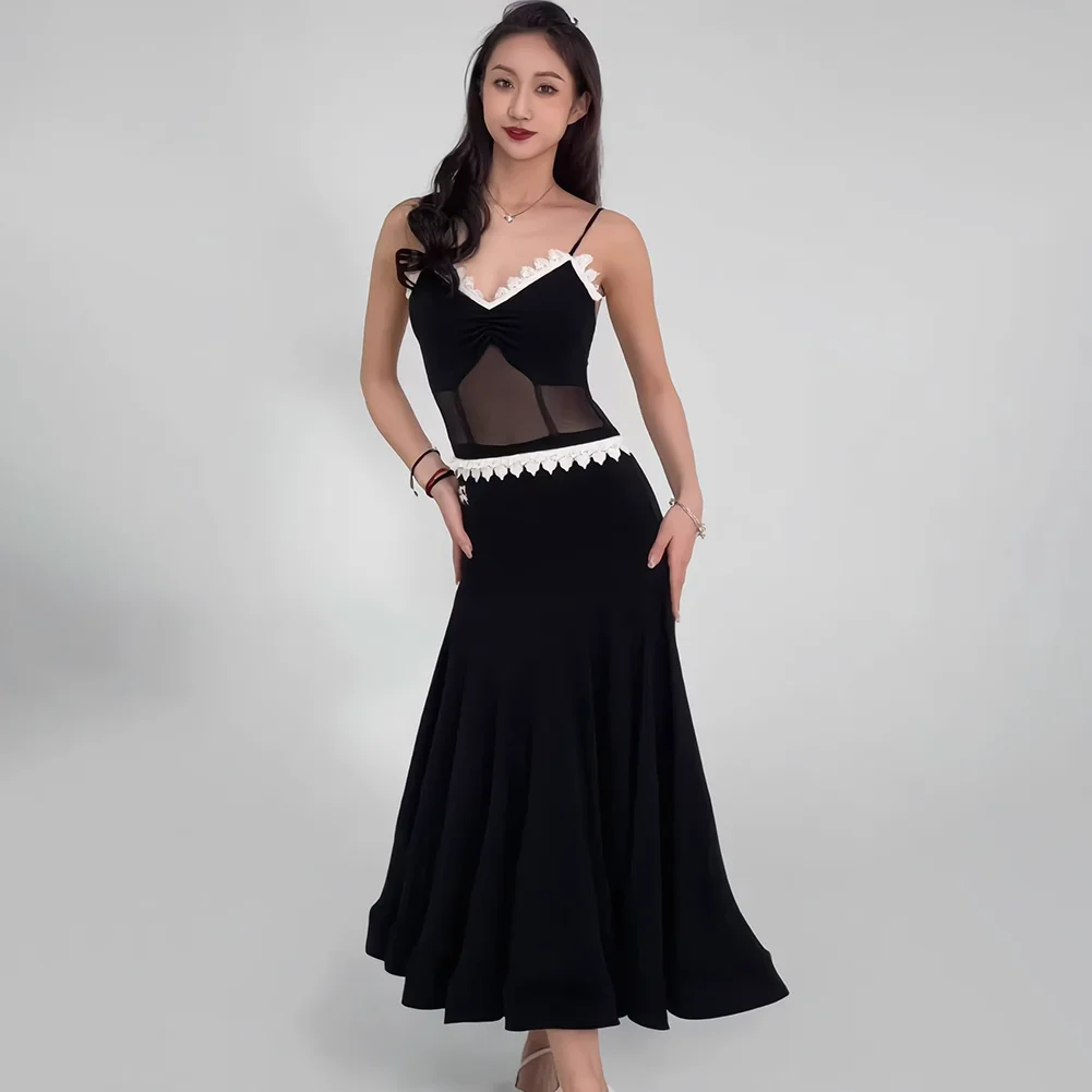 

Prom Sexy Standard Black Modern Practice Dress Women's Sling Mesh Sleeveless Backless Niche High Practice Dress