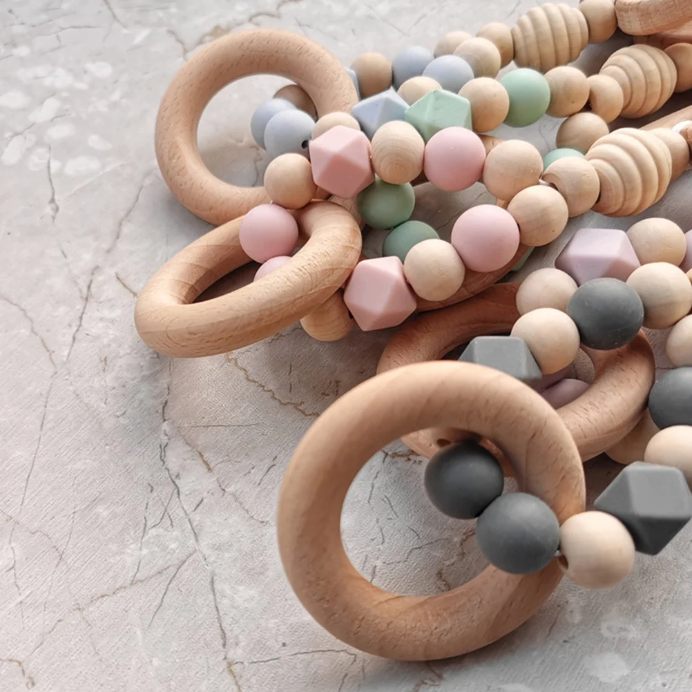

Baby Teether Rattle Wooden Silicone Beaded Pendant Molar Chain Educational Developmental Rattle for Newborns Toddlers Blue