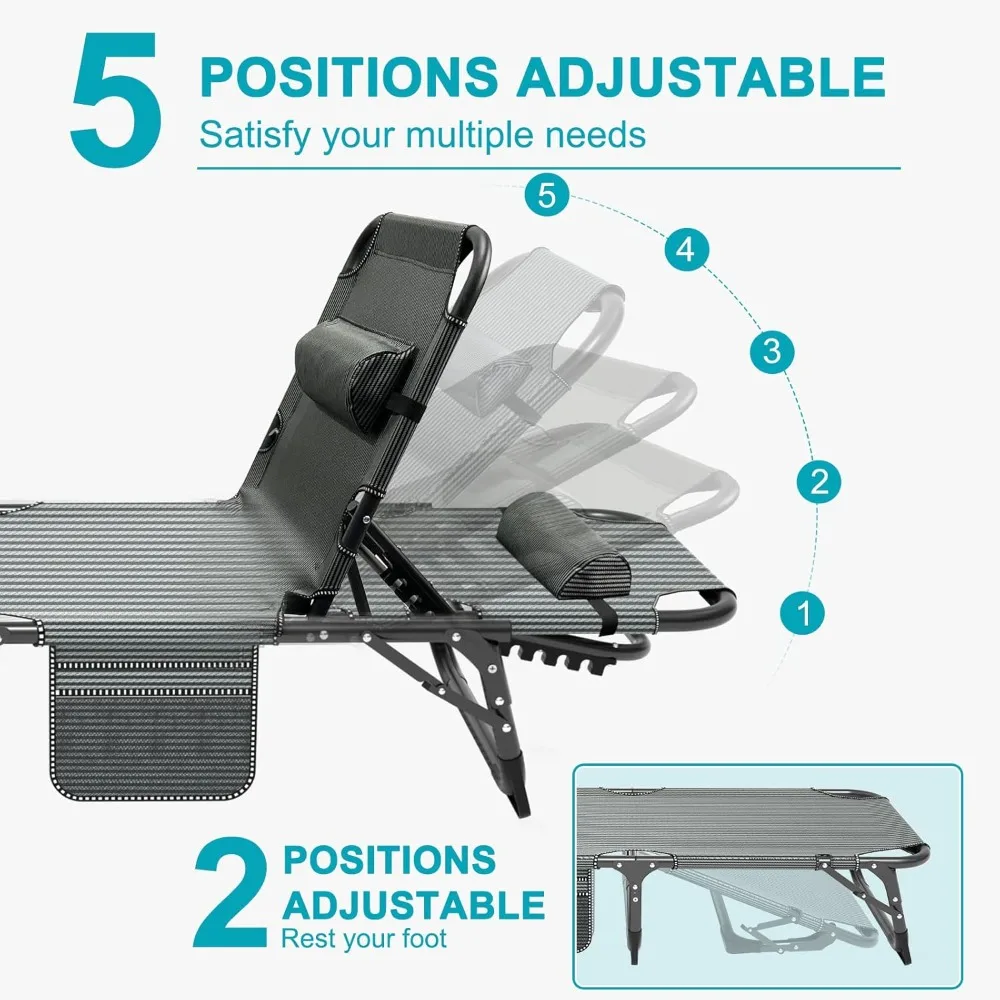 Espreguiçadeira dobrável para exterior resistente com almofada – Espreguiçadeira de praia portátil para relaxamento e conforto