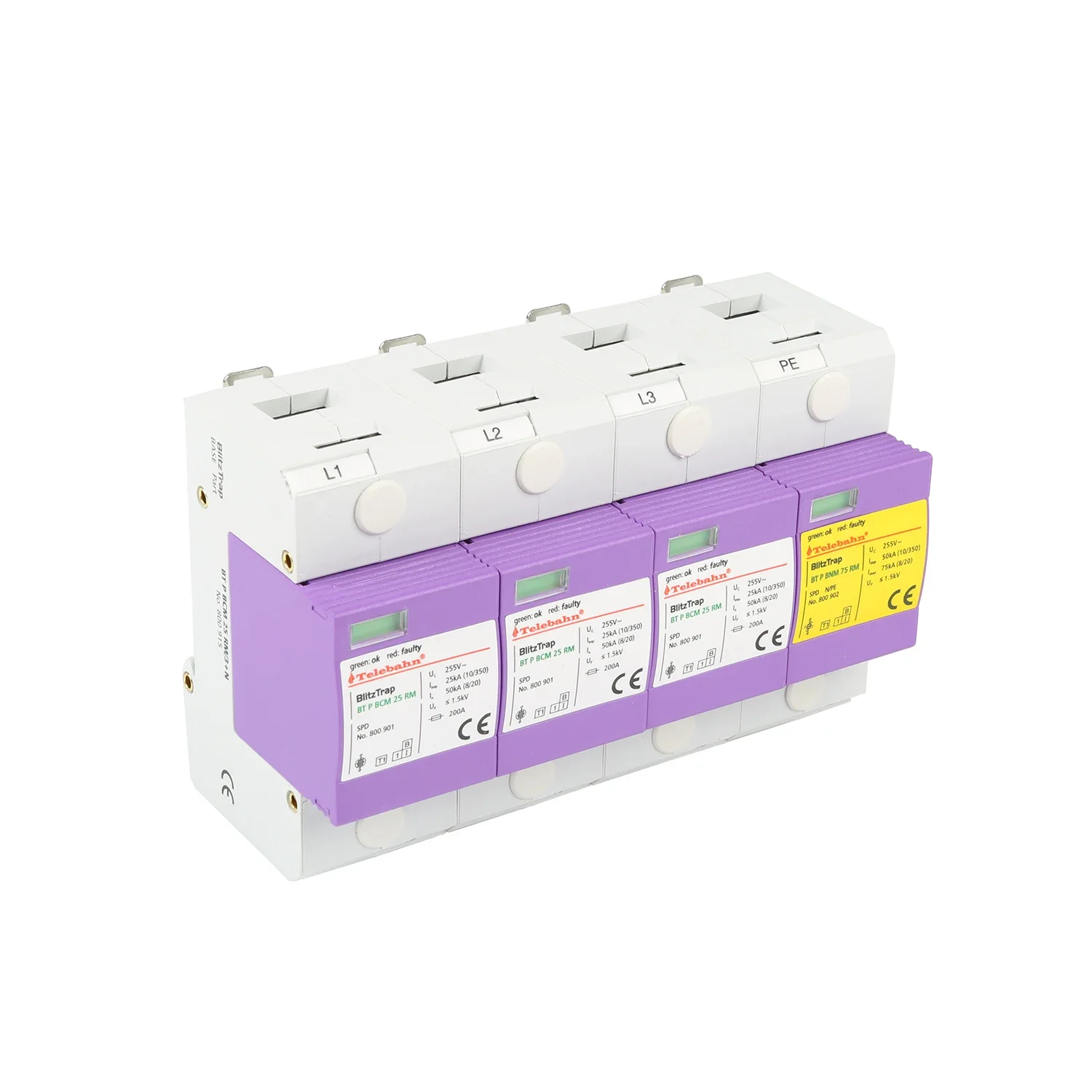 30+ Years SPD Factory Telebahn 3P+NPE T1+T2 230V/400V/255V AC 25kA 50kA 75kA 100kA 3 phase Surge Suppressor Arrester Devices