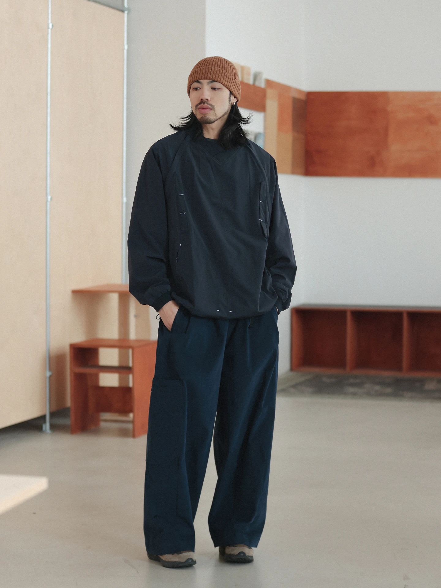 

Мужская повседневная толстовка Noears Autumn Vintage Indigo с длинными рукавами, V-образным вырезом, съемными рукавами, свободного кроя, из термополиэстера