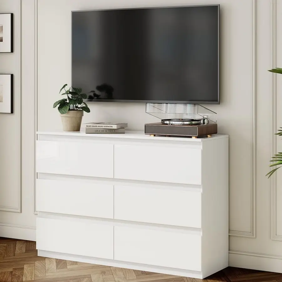 원목 서랍장, 침실용 옷 보관용 6단 서랍장, 넓은 서랍이 있는 모던한 서랍장, 넓은 원목 서랍장