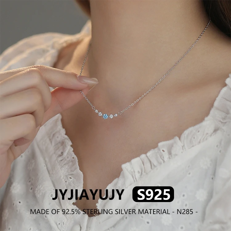

JYJIAYUJY 100% цельное оригинальное ожерелье из стерлингового серебра S925, инкрустированное морским синим цирконием, модные женские украшения N285