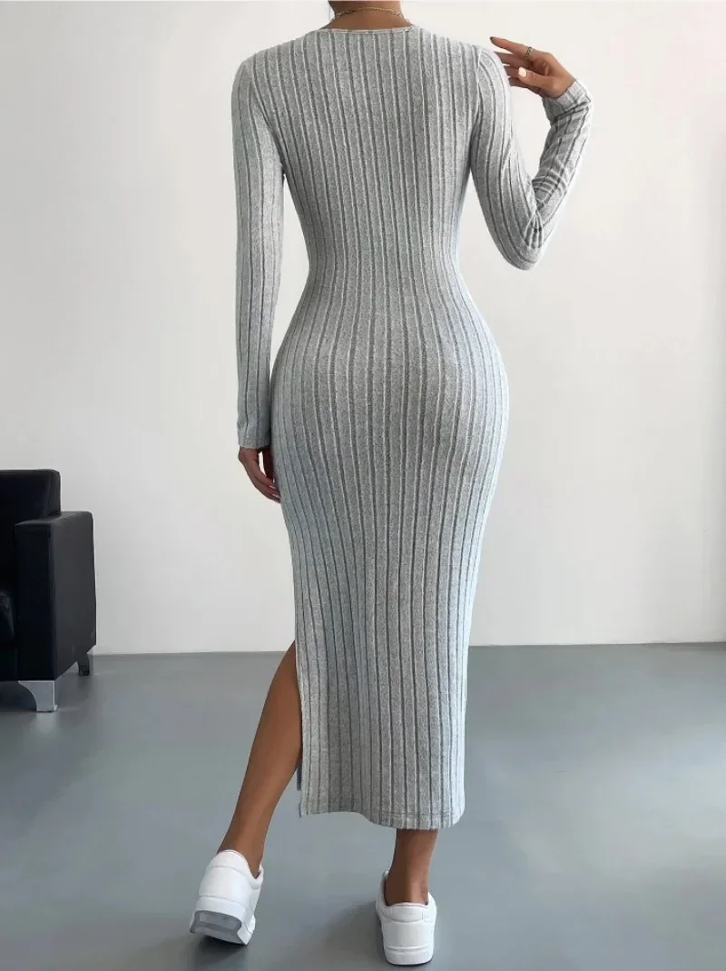

Europe And America Casual Women Knit Dresses Autumn Winter Solid Vestido Fashion Slim Long Dress Y2k Female Clothing