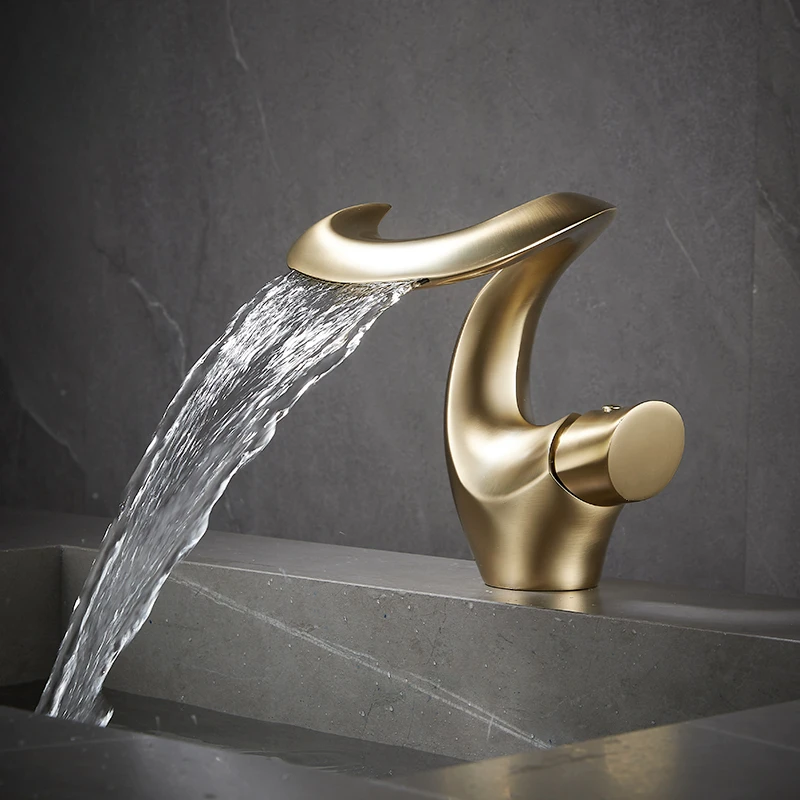 

Bathroom Gold/Grey/Silver Faucet Bathroom Household Washbasin Waterfall Style Cold and Hot Splash Proof Copper Faucet