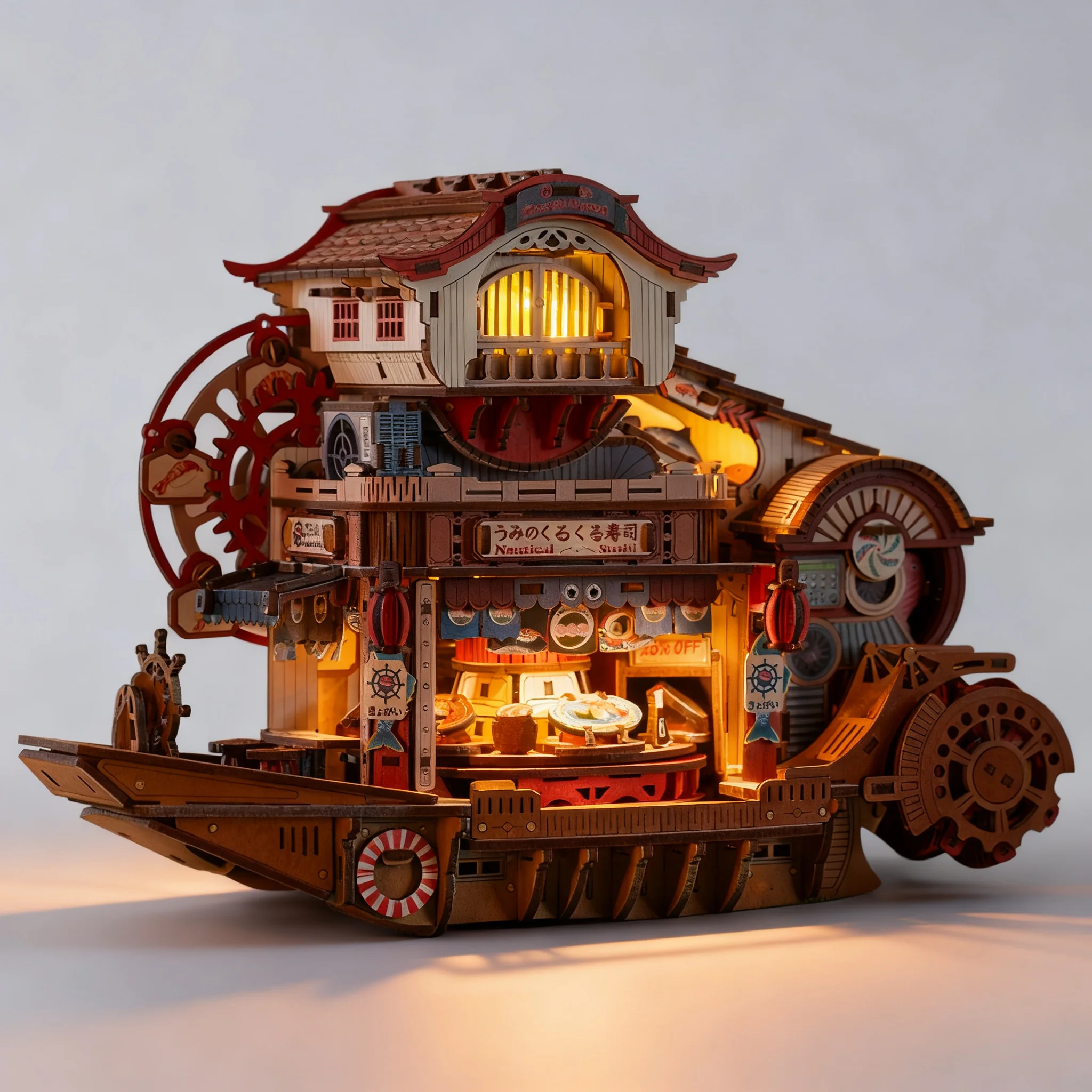 DIY Dollhouse MX006 Nautical Sushi 3D Miniature Scene – Handmade Wooden Puzzle Assembly Kit, Creative Birthday Gift for Adults