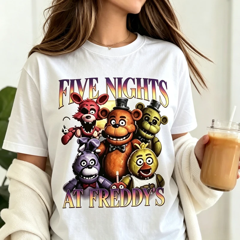 FNAF Five Nights At Freddys Cartoon Graphic T Shirt Unisex Casual Short Sleeve Oversized Tee Summer Daily Wear  Y2k Top Harajuku