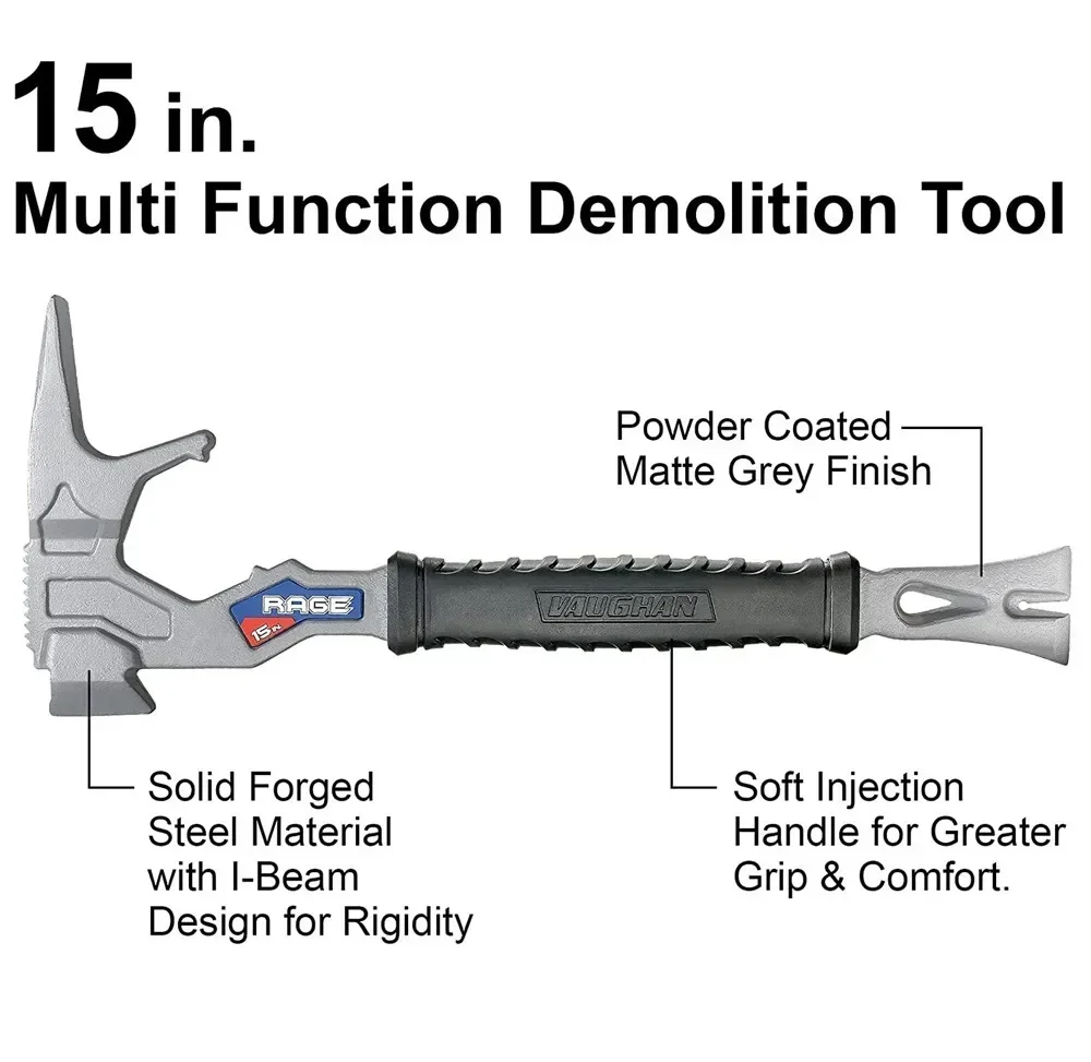 

15in Multi-Functional Portable Hammer Crowbar with Built-in Tools for Outdoor DIY Workshop Construction Woodworking