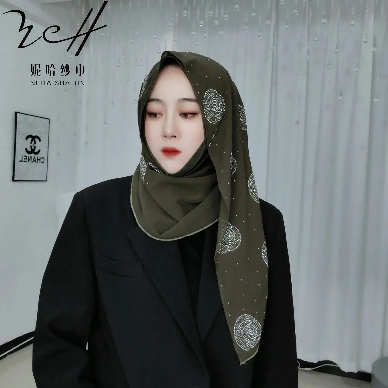Chiffon Glittery Rose Islam Muslim Women Wraps Scarf Hijab Wraps
