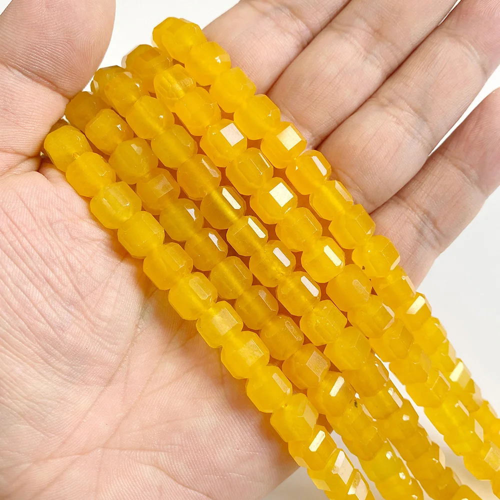 7-8MM Faceted Square Shape Yellow Agate Beads Natural Stone Loose Cube Spacer Beads for Jewelry Making Diy Bracelet Accessories
