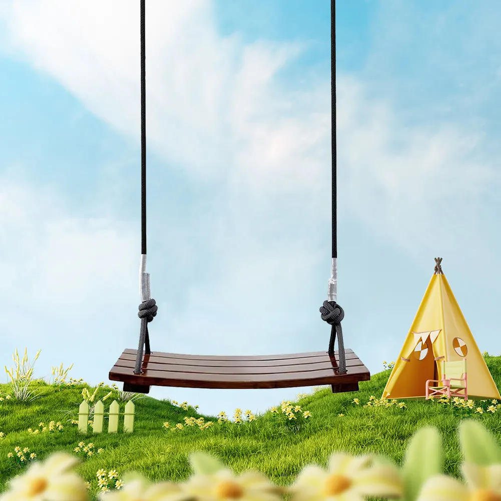 Solid Wood Swing Wooden Swing Seat Maximum Load 440Lbs Outdoor Rope Swing Adjustable Rope Length for Garden Patio Yard