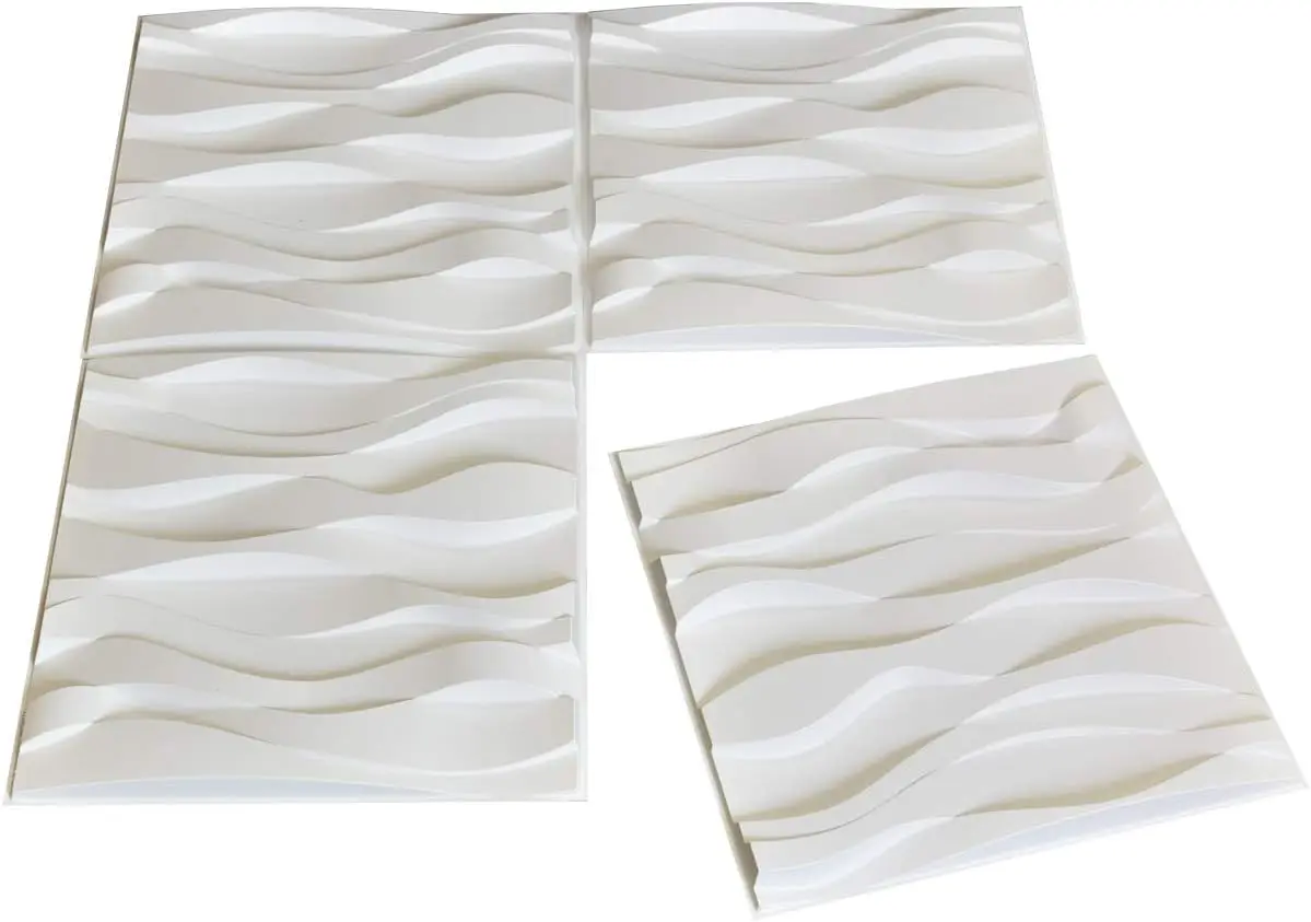 Paneles para Paredes Interiores, PVC Panel de Pared 3D Blanco, Panel de PVC Ondulado