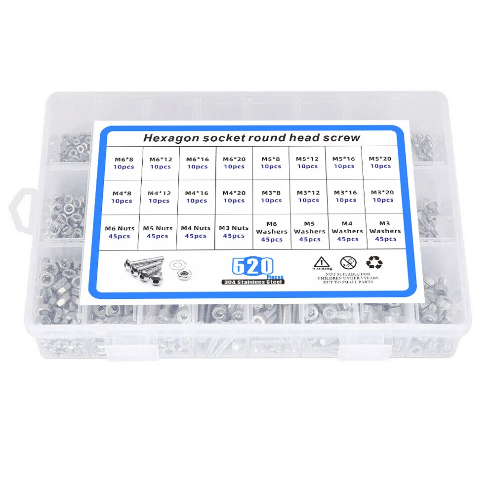 Picture 6: 520pcs M3 M4 M5 M6 Metric Screw Assortment Kit 304 Stainless Steel Hex Socket Head Cap Screws Bolts Nuts with Hex Wrench