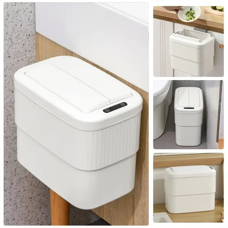 

Умное мусорное ведро с датчиком движения и крышкой, 2.5 галлона, для ванной комнаты, настенное/настольное, белое