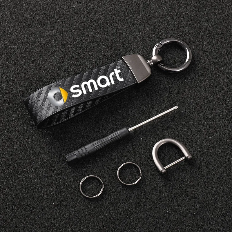 For smart fortwo forfour 453 451 450 smart logo Car styling Carbon fiber Leather Car KeyChain Custom sports line Key Rings gift