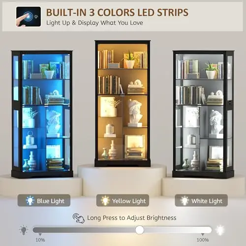 71” Glass Display Cabinet with RGB Light for Collectibles - Black | 4mm Tempered Glass Doors, 7-Tiers Large Storage view 3
