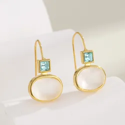 Elegant Round Dangle Earrings Pink Stone Gold Color Earrings Women Jewelry