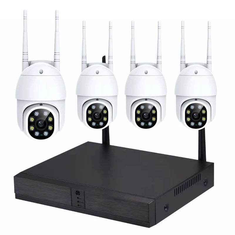 무선 야외 와이파이 PTZ 카메라 NVR 키트, CCTV 카메라 비디오 감시 시스템, 인간 추적, 5MP ICSEE 4CH