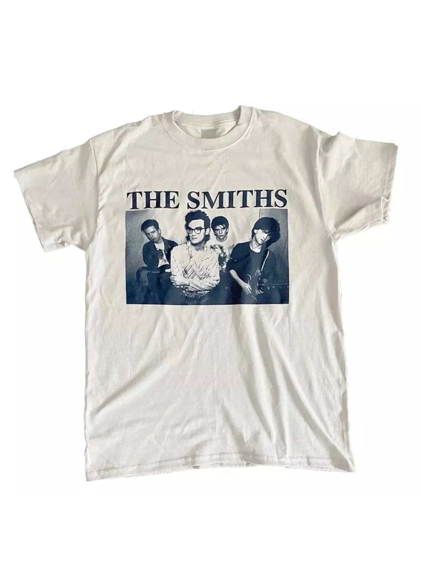 Retro Graphic Tee Featuring The Smiths Logo and Member Images A Classic Morrissey Marr Music T-Shirt Suitable for All Genders