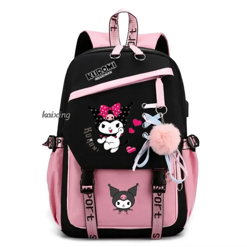 USB Girls Backpack Melody School Book Bags Kuromi Teen Women Men Travel Bags Laptop Headphone Port Mochila Gift