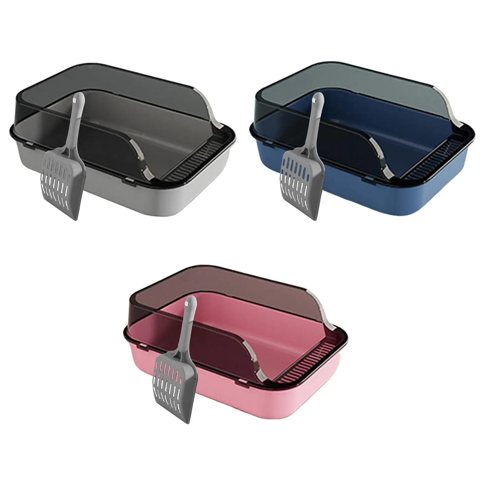 Open Top Cat Litter Box Removable High Sides Splashproof Cat Sandbox Semi Closed