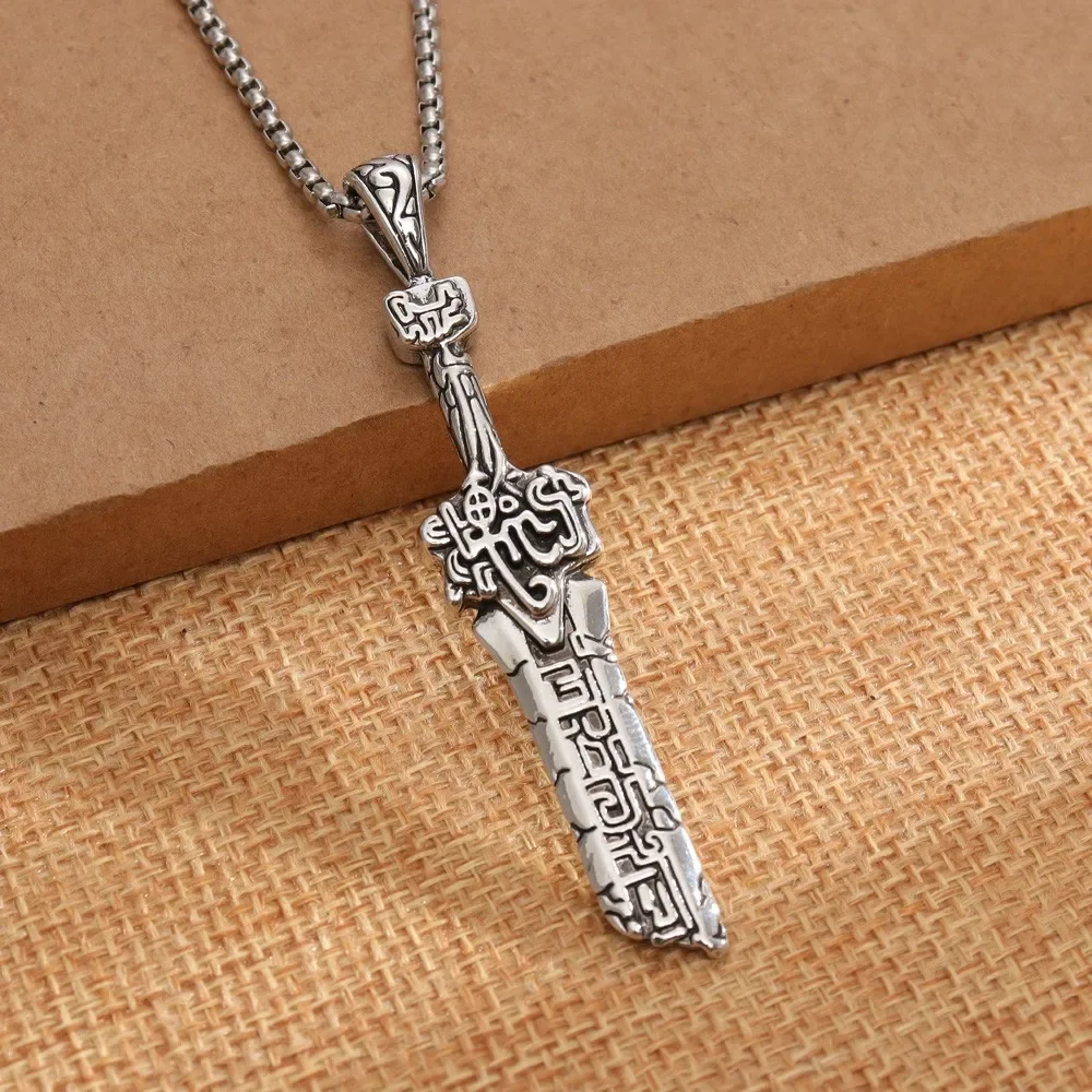 Vintage Warrior Giant Sword Pendant Charm Men's Necklace Fashion Christmas Valentine's Day Gift Protector Jewelry Accessories