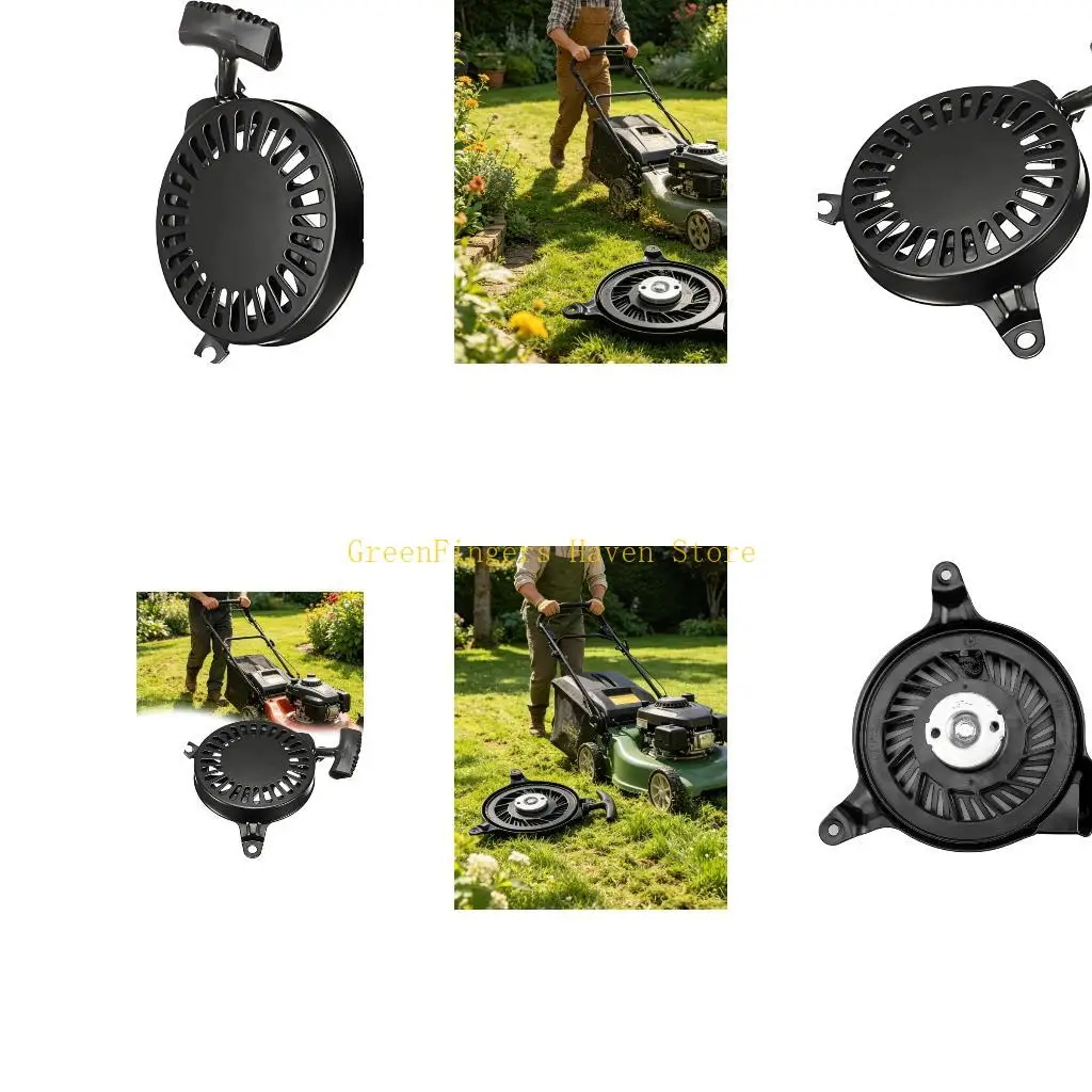 F68D Engine Pull Start Starter Assembly 16 Black Replacement with ABS Housing and Three Mount Ears for Mower Repair Service Work