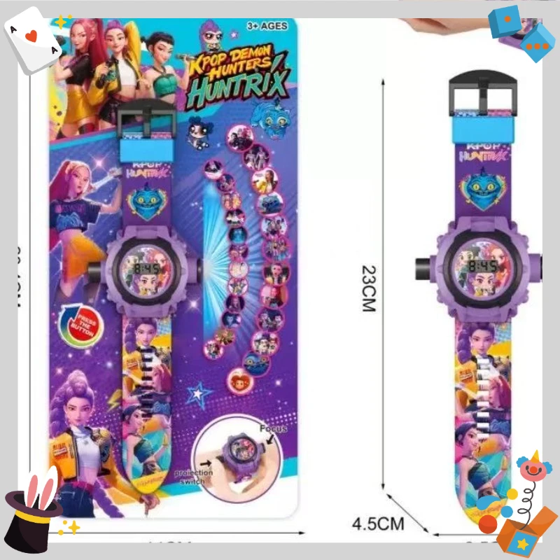 케이팝 마녀 사냥꾼 팀 24 패턴 3D 프로젝션 시계 소닉 액션 피규어 어린이 플립 시계 프로젝터 장난감 어린이 생일 선물 ﻿