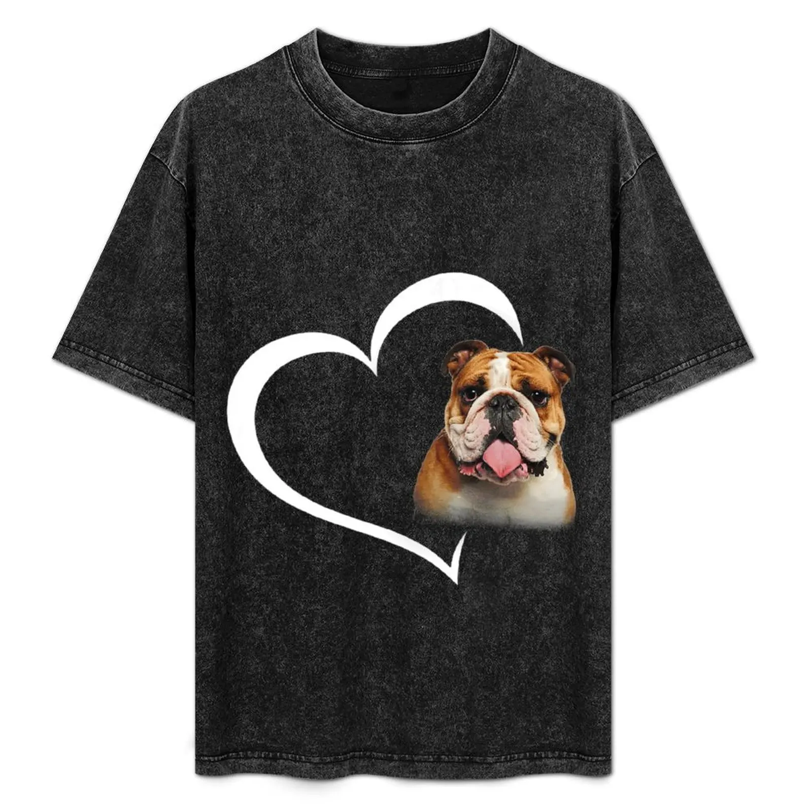 Camiseta con diseño de corazón de Bulldog inglés, regalo para amantes de los perros, para el día de San Valentín, sin plancha, informal, de manga corta