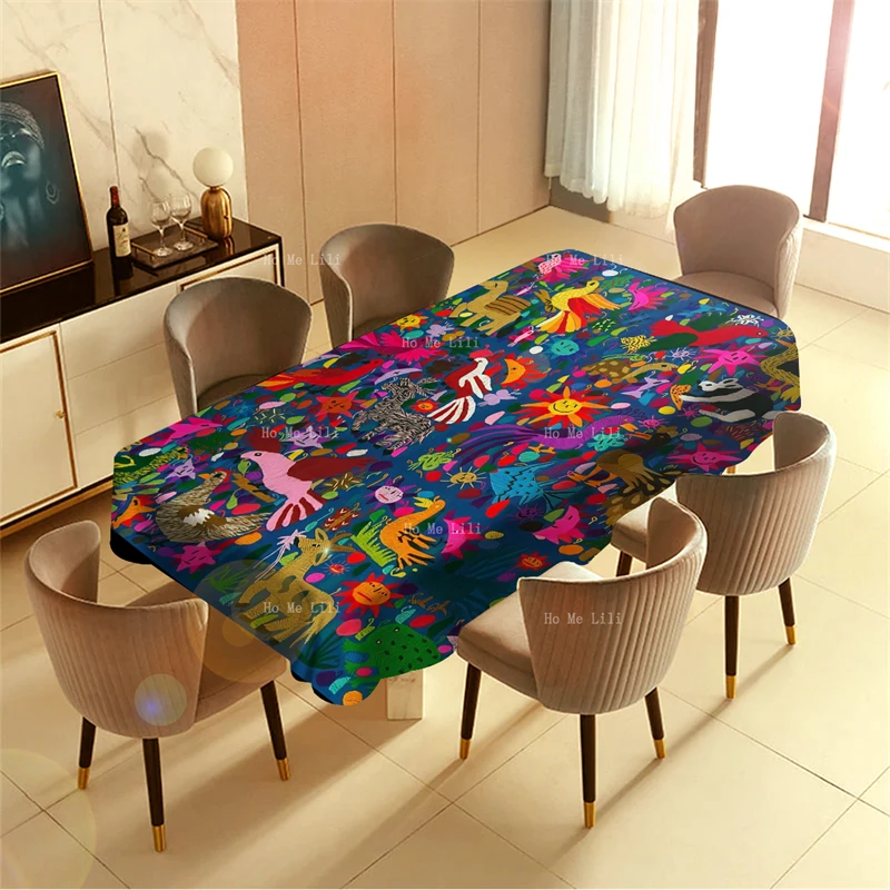 Amazing Multicoloured Mexican Folk Art Yarn Painting Traditional Visions Rectangle Tablecloth By Ho Me Lili Home Decoration