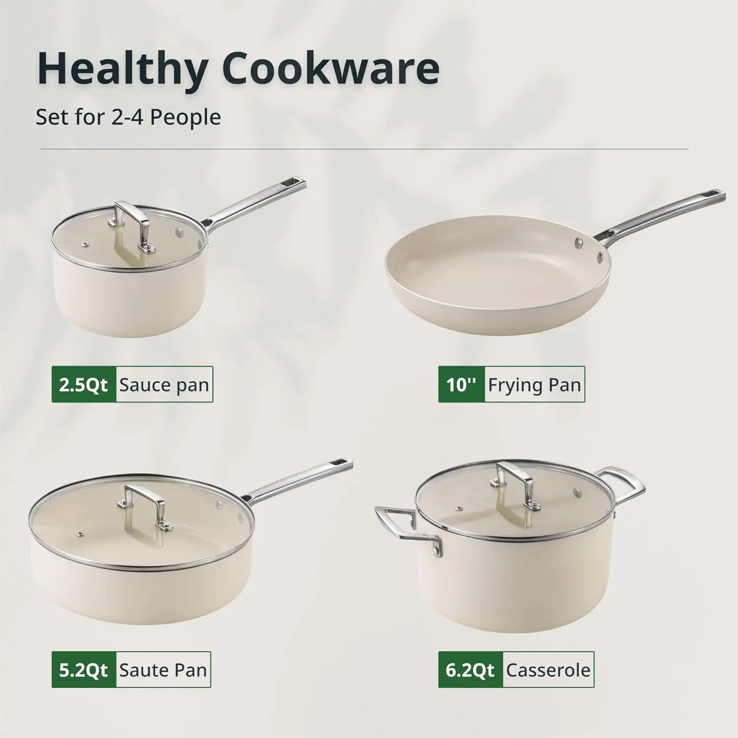 Nonstick Ceramic Cookware Set 7 pcs,Non Stick Pots and Pans Set,Non-toxic Kitchen Cooking Set,Dishwasher/Oven Safe