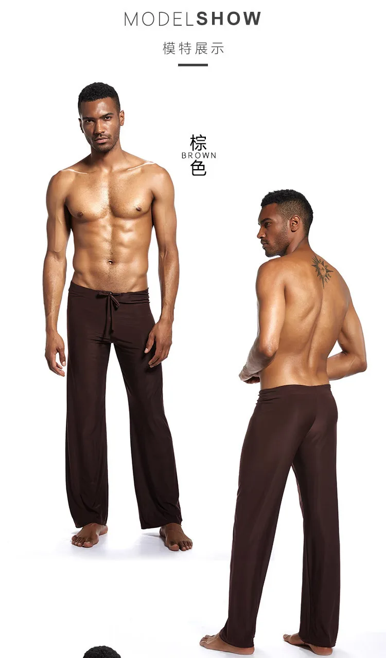 Sommer strap Eis Seide Hosen Elastische String Taille Atmungsaktive Einfache Breite bein Hosen Männliche Kleidung Kordelzug Casual Hosen – Detail 6