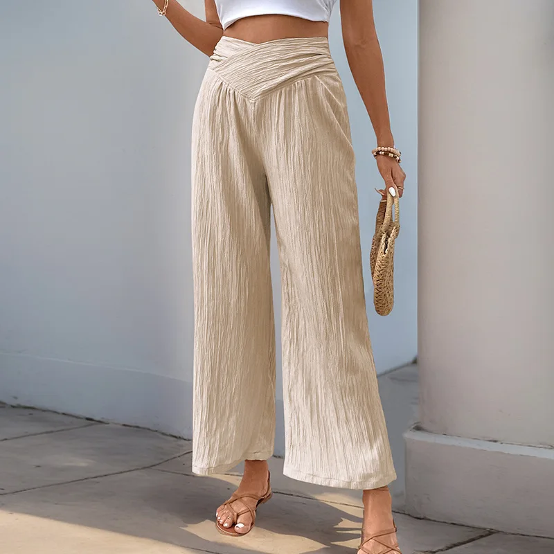 

2025 Spring and Summer Pants High Waist Solid Color Commuting Wind Nine Women's Wide-leg Pants