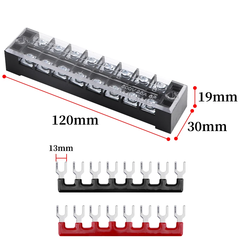1 stücke 25A 600 V Zweireihige Streifen Elektrische Schraube Terminal Block Zaun Schraube Band Draht Stecker 3/4/5/6/8/10/12 Position