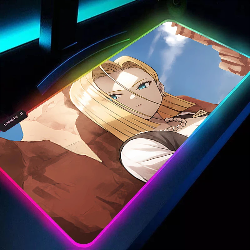 

RGB Mouse Pad DBZ Dragon Ball Android 18 Gaming XXL Accessories Notbook Computer Speed Gamer Keyboard Pad Desk Mat LED Mousepad