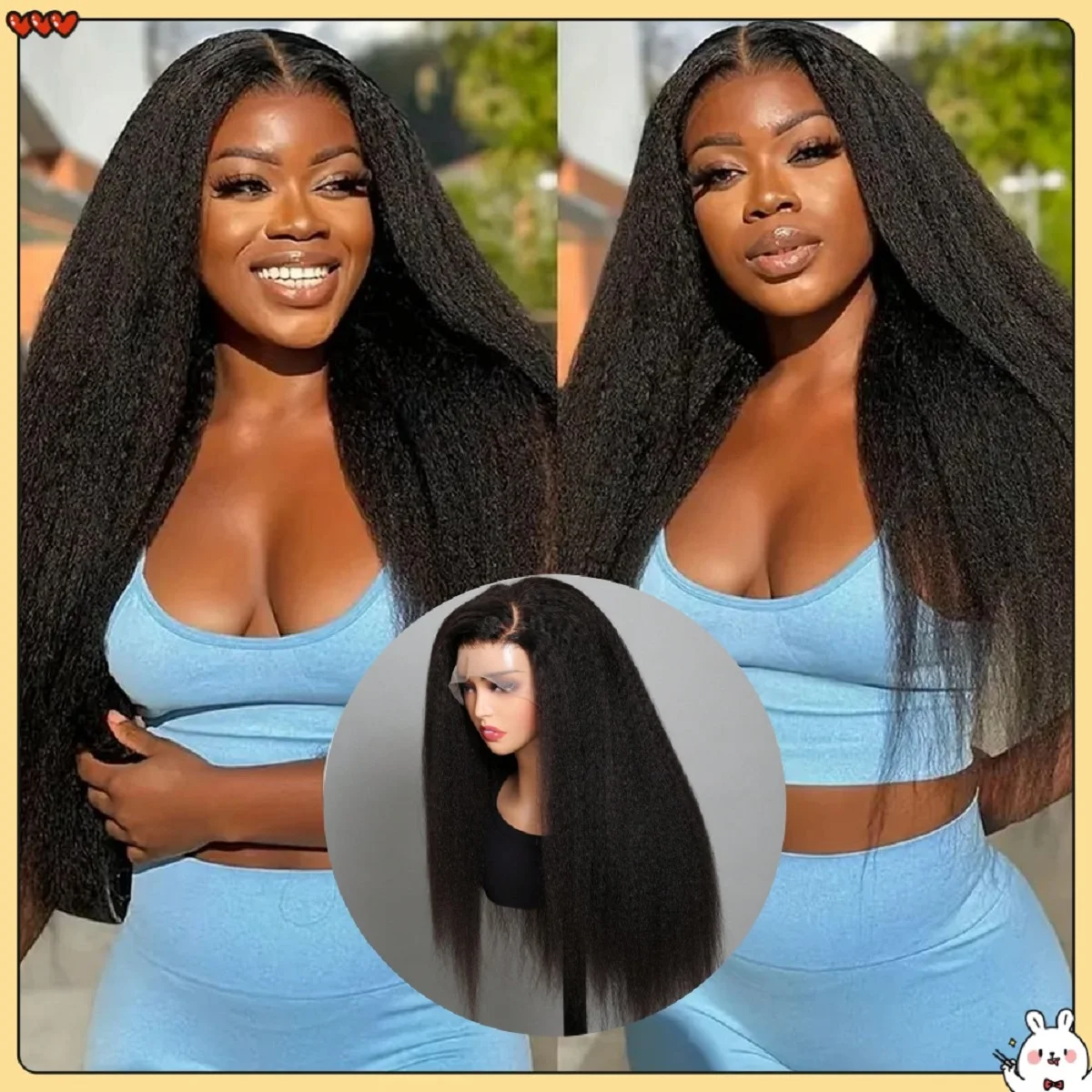 Lace-Front-Perücken aus Echthaar, Kinky Straight Perücken mit Natürlichem Haaransatz, 13x4 HD Yaki Straight Lace-Perücke, Anfängerfreundlich, 200% Dichte