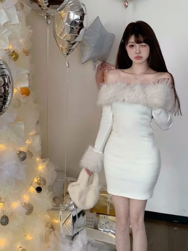 

Сексуальная облегающая юбка-миди на одно плечо для женщин, осенне-зимняя коллекция, сладкая и пикантная, для дня рождения