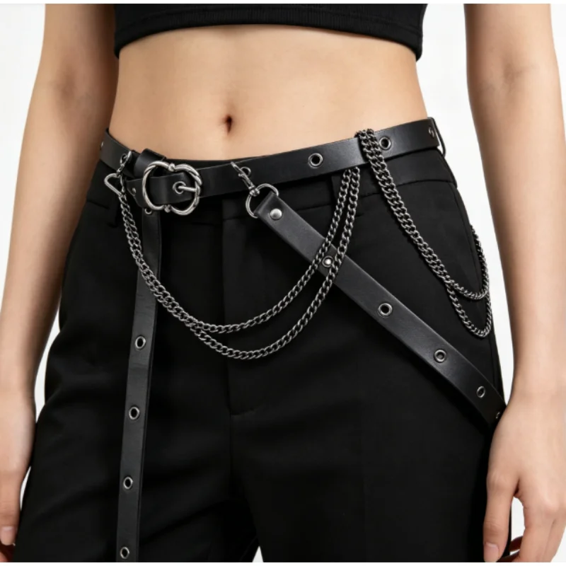 

Nordic-style Vintage Chain-link Slim Leather Belt Versatile Punk-style Women's Belt Suitable For Dresses Y2k Openwork Belt