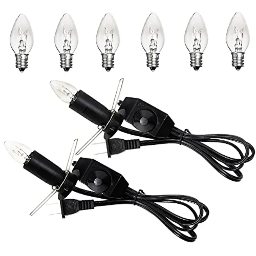 

2 Packs Himalayan Salt Lamp Cord Replacement with Dimmer Switch and 6 Packs E12 Halogen Salt Lamp Bulbs 5 Feet Cord and Fixed B