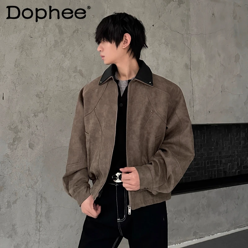 

Мужские осенне-зимние новые шикарные куртки из искусственной кожи 2024, высококачественные модные универсальные удобные пальто с лацканами на молнии, простые красивые топы