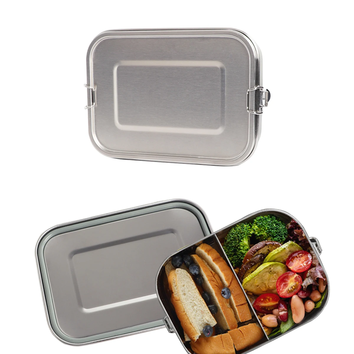 2024 New 2 Grids 304 Stainless Steel Lunch Box Food Container Children Bento Box Outdoor Camping Storage Compartment Lunch Box