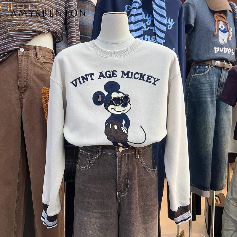 

Unique Design Heavy Embroidery Cartoon Crew Neck Sweatshirt For Women's 2025 Autumn Winter High-end Youthful Long Sleeved Jacket