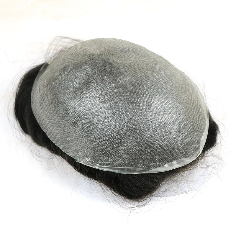 Natural Hairline0.04-0.05mm Super Thin Skin Mens Toupee Human Hair Prosthesis System For Men Protesis Capilar Hombre Pelo Humano